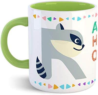 Chiraiyaa Animal Alphabet Letter R Green Ceramic Mug - 300ml, Microwave Safe