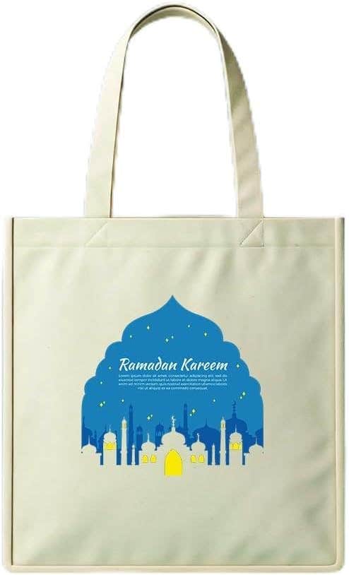 Tote Bag - Ramadan Karem Design 5 Canvas Zipper Bag, Cotton Shoulder Bag for Ramadan Gifts, Cream White Durable and Fashionable.