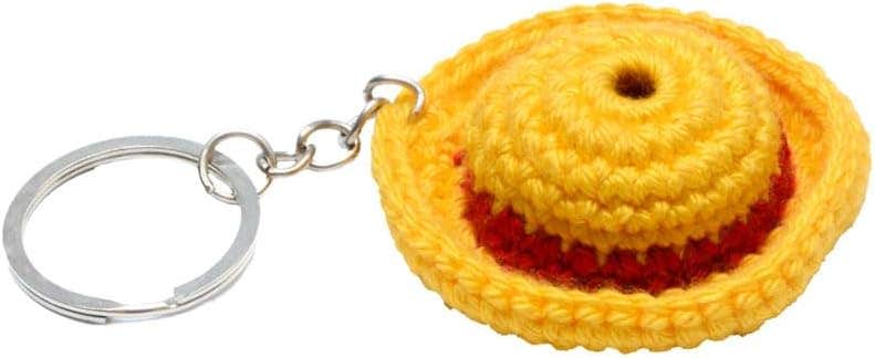 Yellow Crochet Straw Hat, Handmade Keychain, High Quality Wool Yarn, Smiley Face Design, Washable, Bag Accessory