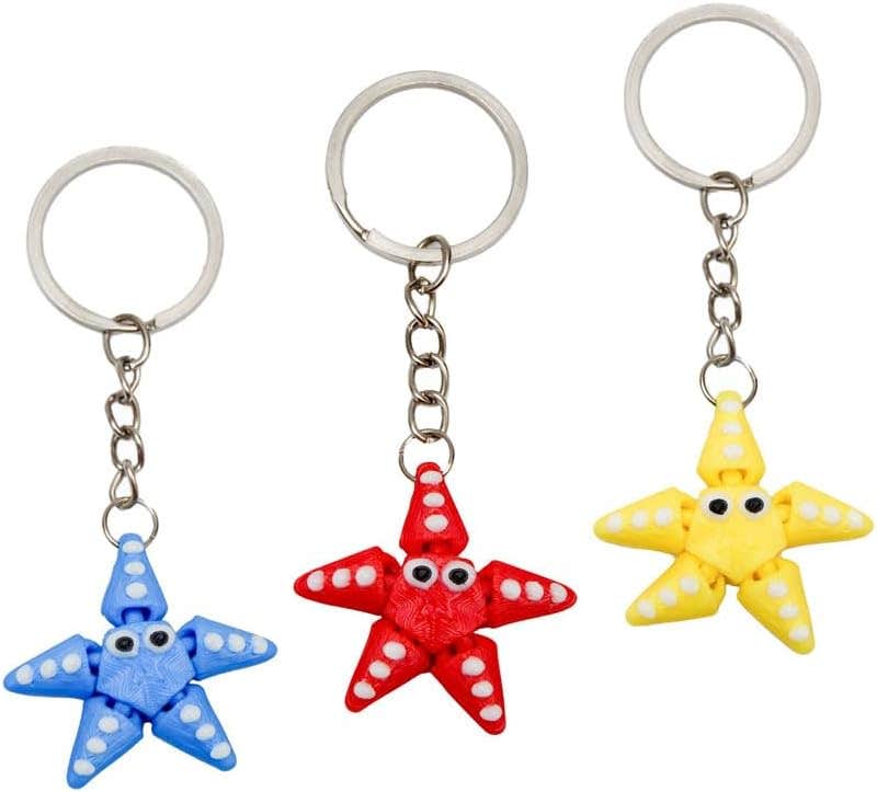 Mini 3D Printed Animal Colorful Flexible Starfish 3 Piece Set Blue Red Yellow 3D Printed Movable Articulated Medallions Gift for Your Loved One by Brand 3D Vecta Wigglitzz