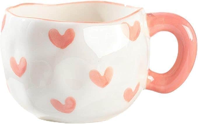 Cute Coffee Mug Hand Painted Creative Hand Painted Small Hearts Coffee Mug (Pink Heart)