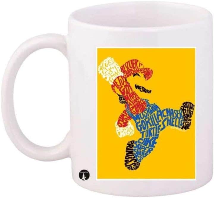 "Super Mario Dubai Star Printed Ceramic Mug - 320ml Capacity, Multicolor, Dishwasher Safe"