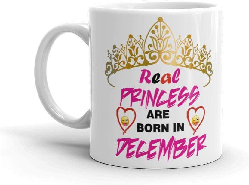 NRSON White Ceramic Coffee Mug | Real Princess Born in December | 330ml | Dishwasher & Microwave Safe