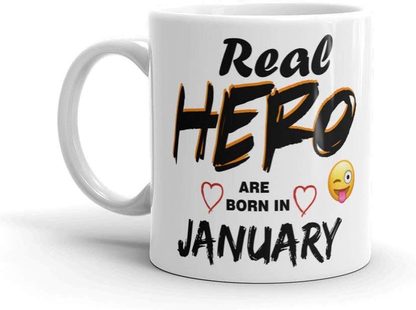 NRSON White Ceramic Coffee Mug - Real Hero Born in January - 330ml