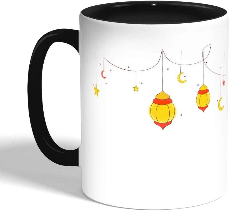 Decalac Black Ramadan Lanterns Printed Ceramic Coffee Mug