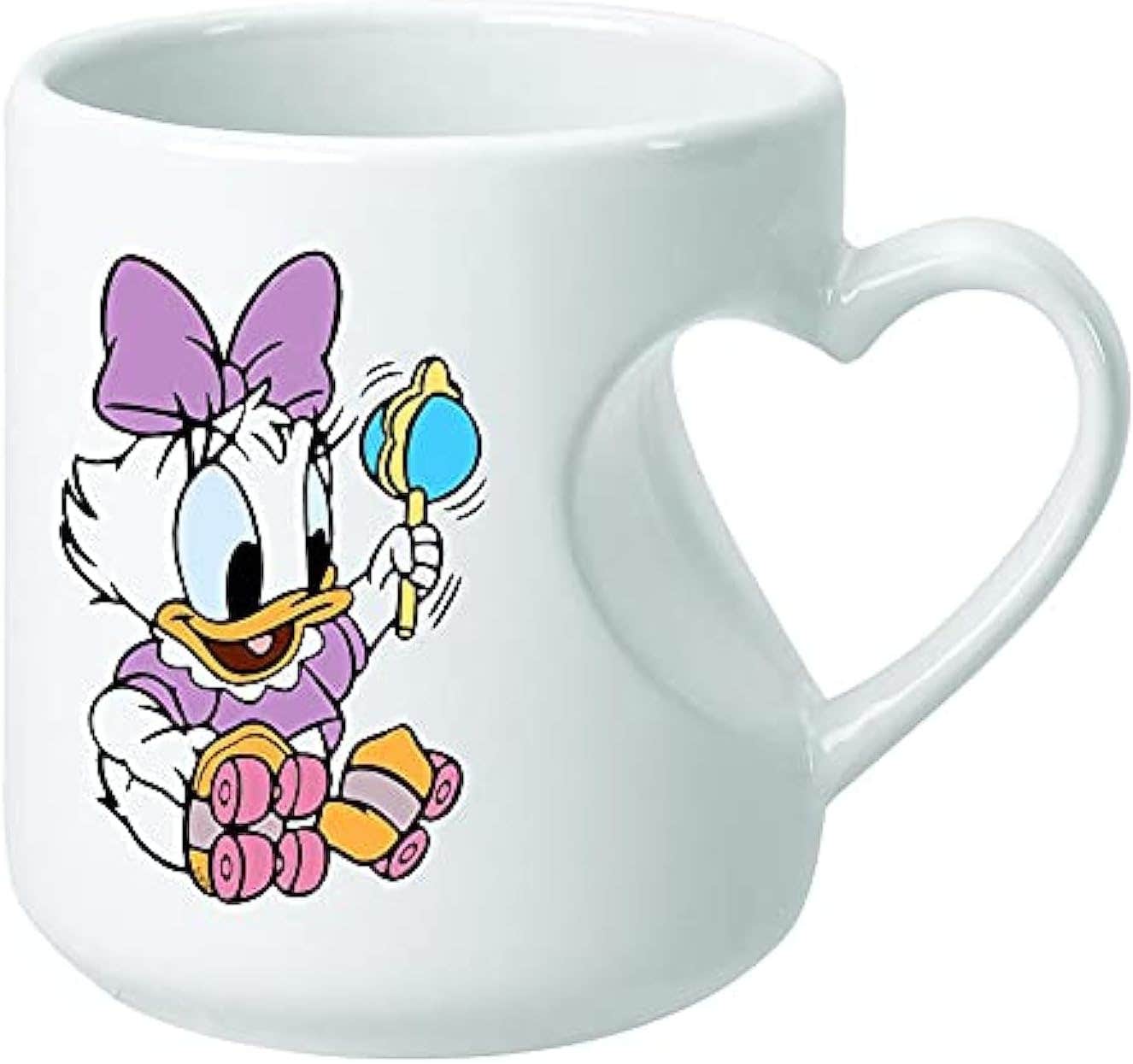 "Cartoon Design Ceramic Mug with Heart Handle - White"