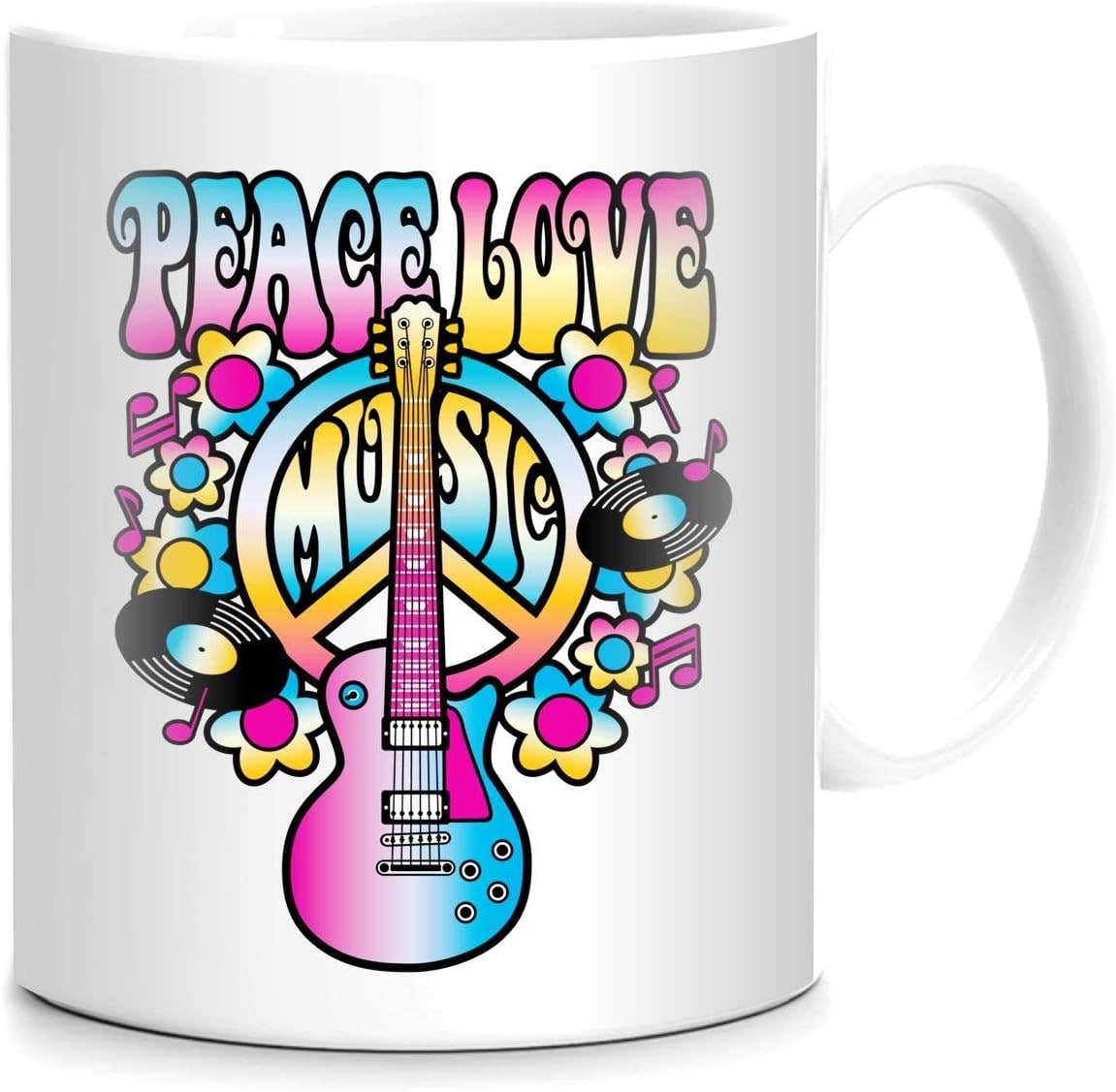FMstyles Peace Love Music Ceramic Coffee Mug - White, Microwave Safe