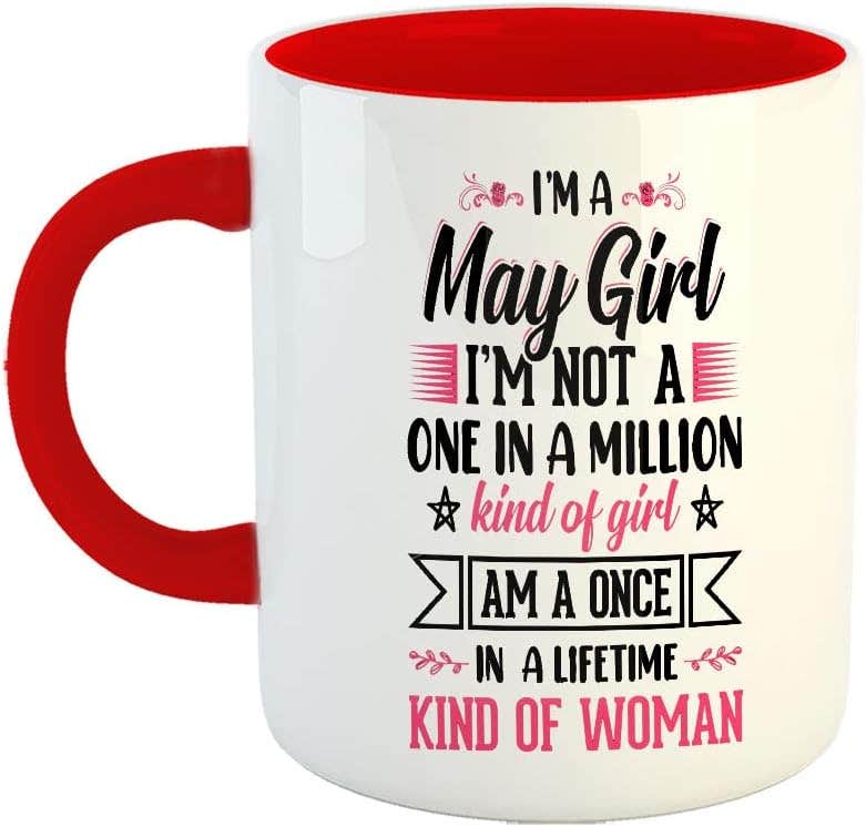 Happu Red-3 Tone Ceramic Coffee Mug, May Birthday Wishes, 325 ML - Gift for Women, Mother, Sister