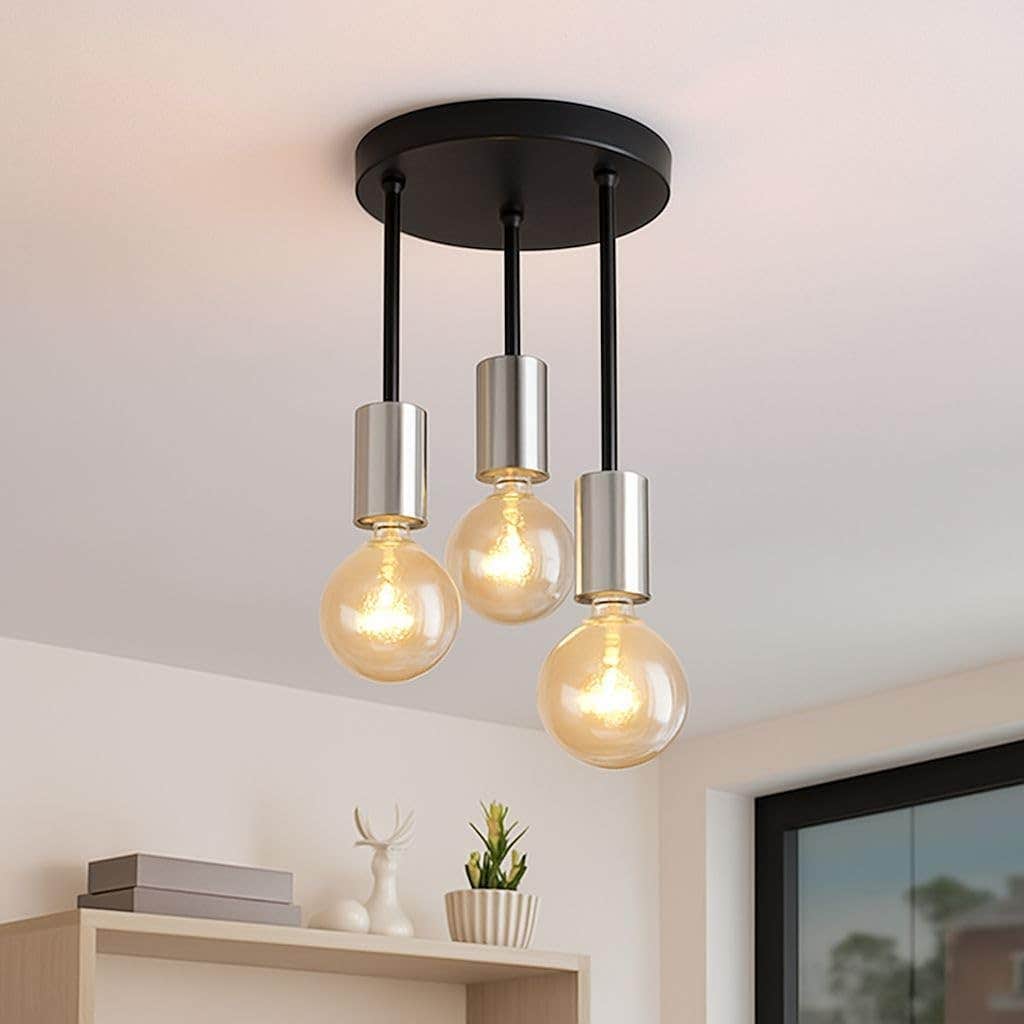 Modern 3-Light Matte Black and Brushed Silver Pendant Ceiling Lamp - Kitchen, Living Room, Dining Area