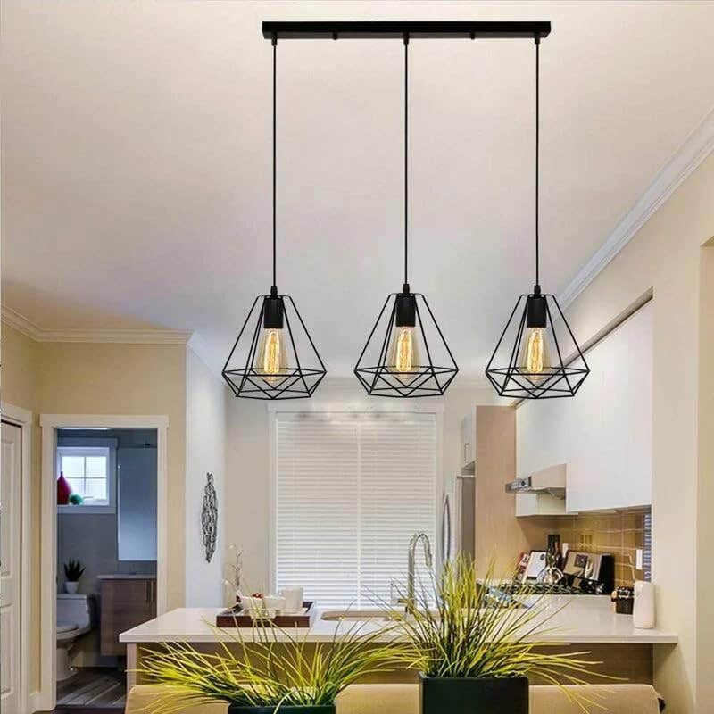 Modern Geometric Black Metal Chandelier - 3-Light Pendant Light
