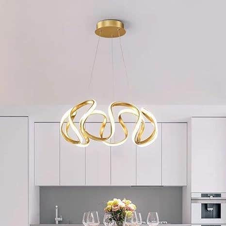 Modern Gold Spiral LED Chandelier - 3 Lights - Adjustable Height