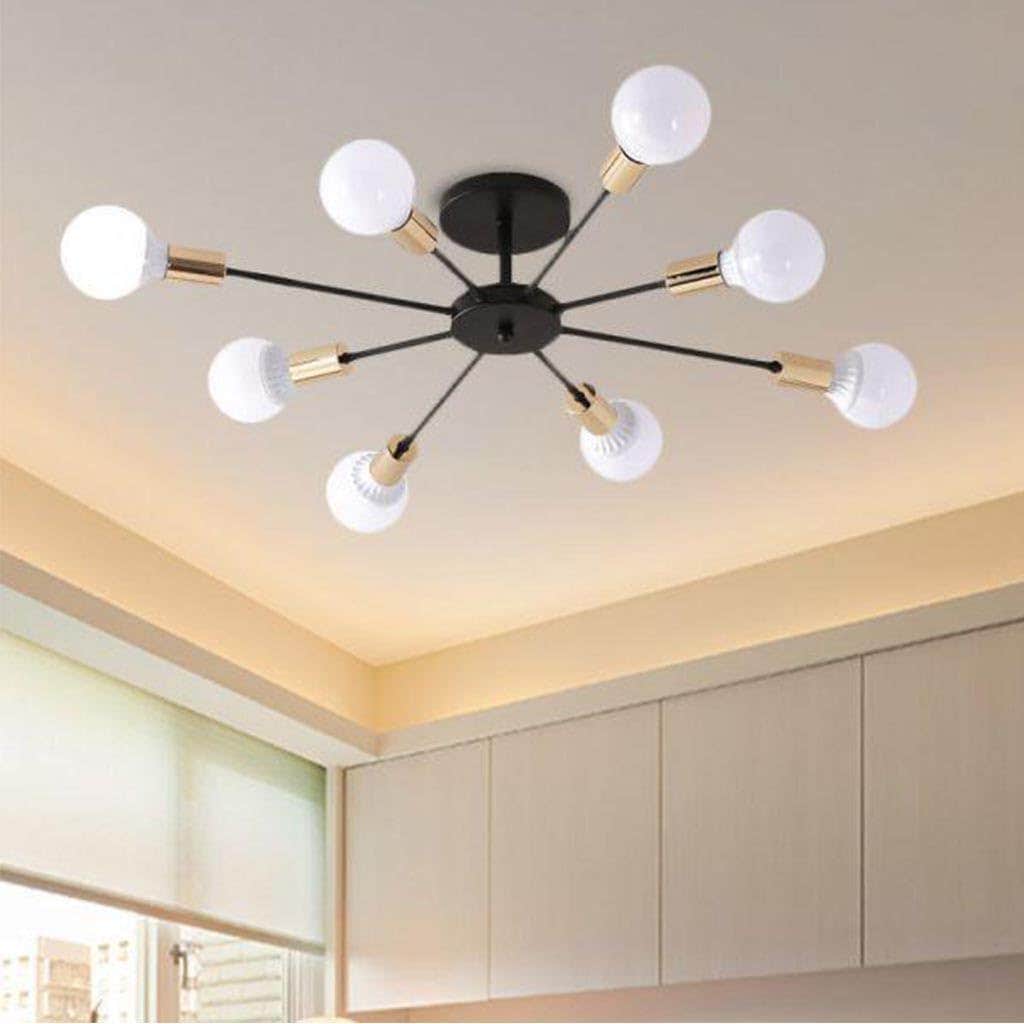 Modern Sputnik Chandelier, 8-Light Black and Gold Ceiling Fixture
