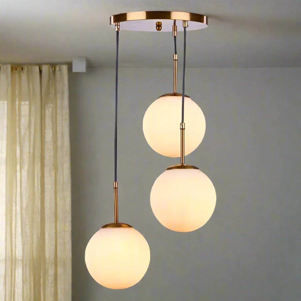 Modern 3-Tier Gold & Black Globe Pendant Light Fixture, Frosted Glass Spheres