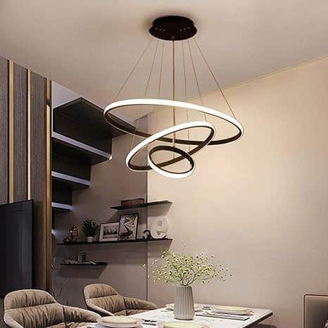 Modern LED Chandelier, 3-Ring Circular Design with Remote Control - Black & White