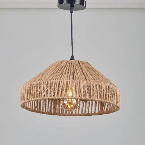 Rustic Jute Dome Pendant Light - Natural Rope Ceiling Lamp