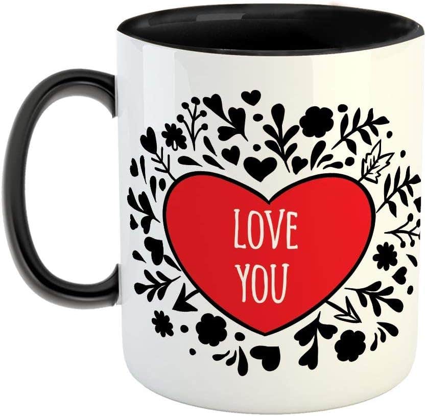 Love You Ceramic Coffee Mug - Best Gift for Husband, Boyfriend, Girlfriend, Wife, Valentine Day Gift - Black (0585)