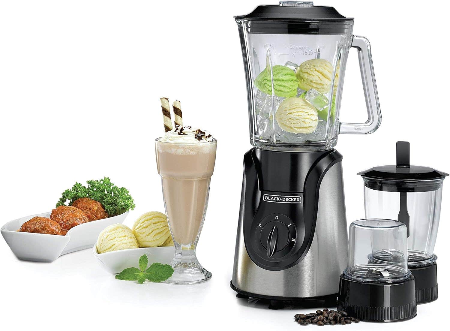 Black & Decker 600W Glass Blender with with Grinder and Mincer Chopper - White and Black [BX600G-B5]