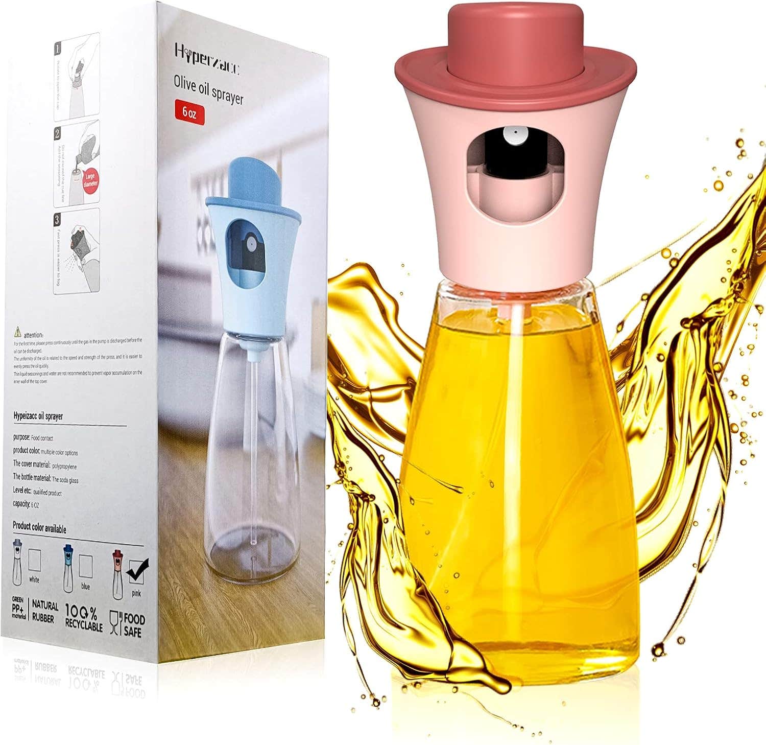 Hyperzacc Olive Oil Sprayer for Cooking,6.1 Ounce,Pink,Food Grade Olive Oil Spray BPA Free…