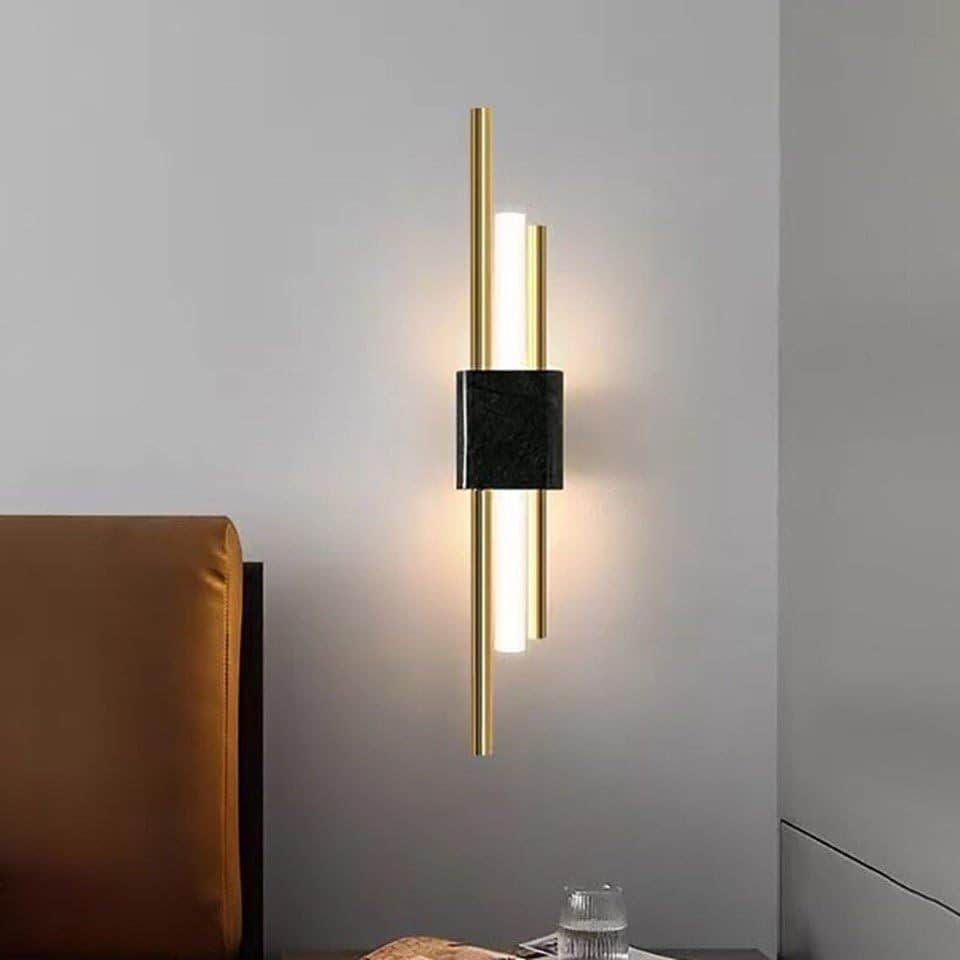 Gold Brass LED Wall Sconce Light, Modern Contemporary Design - Black Accent