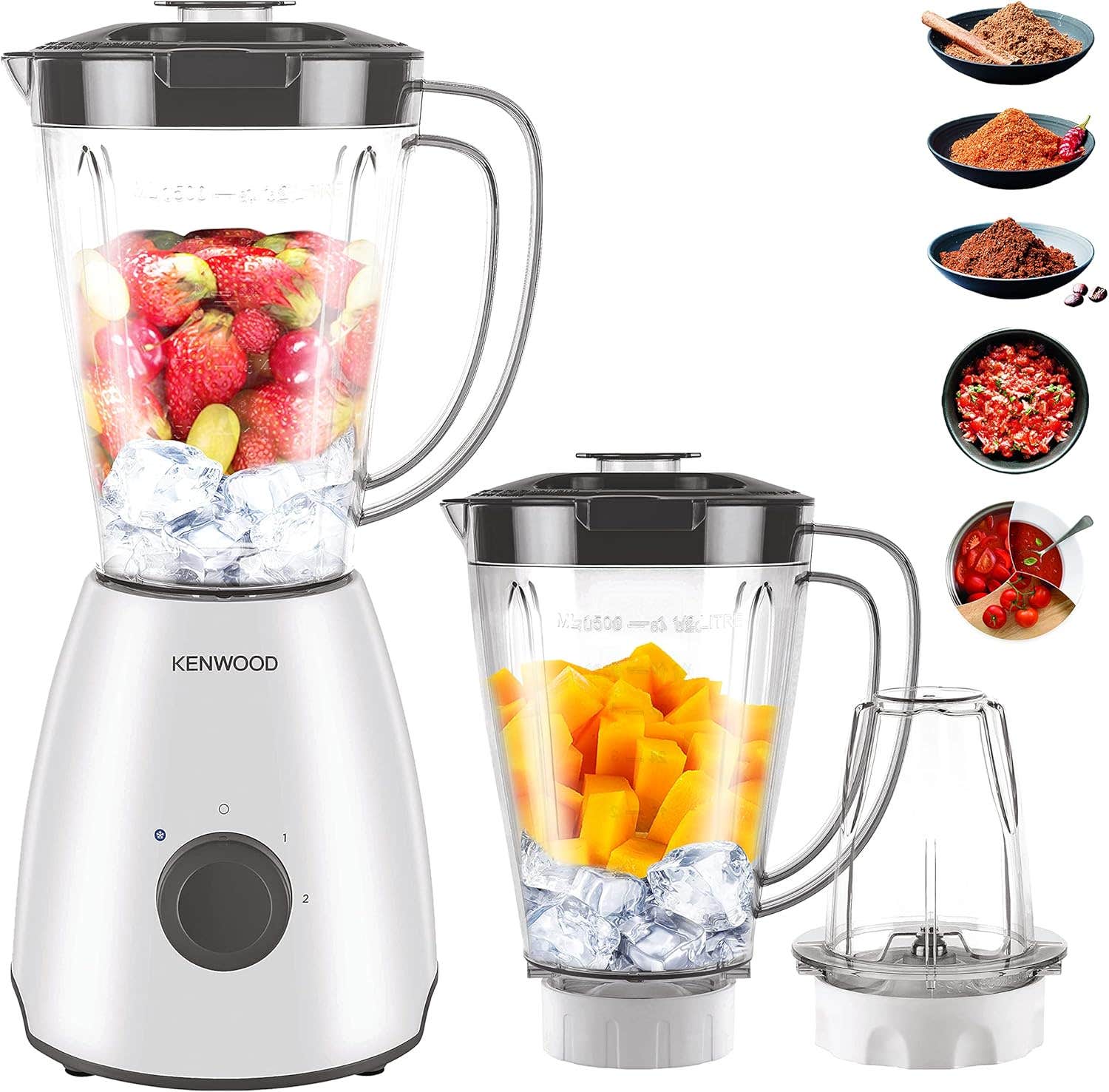 Kenwood blender 400w smoothie blender/smoothie maker 1.5l with extra jar, multi mill (grinder/chopper), ice crush function blp10.e0wh white