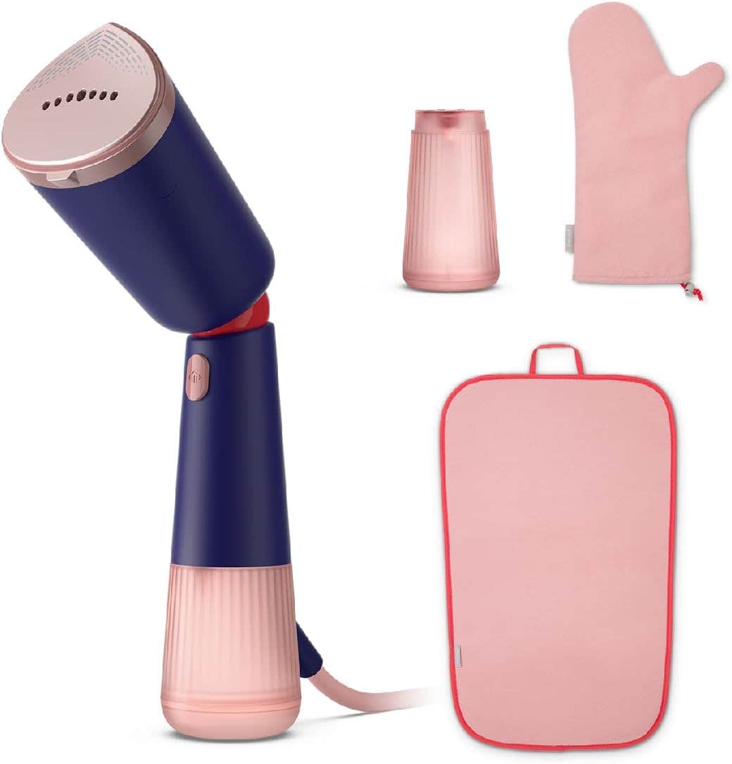 Philips STH 5030/20 Handheld Garment Steamer, Two Water Tanks Glove Pouch & Mat Included, Hand Baggage Friendly Design, Adjustable Head for Horizontal & Vertical Steaming- No Burns Guaranteed