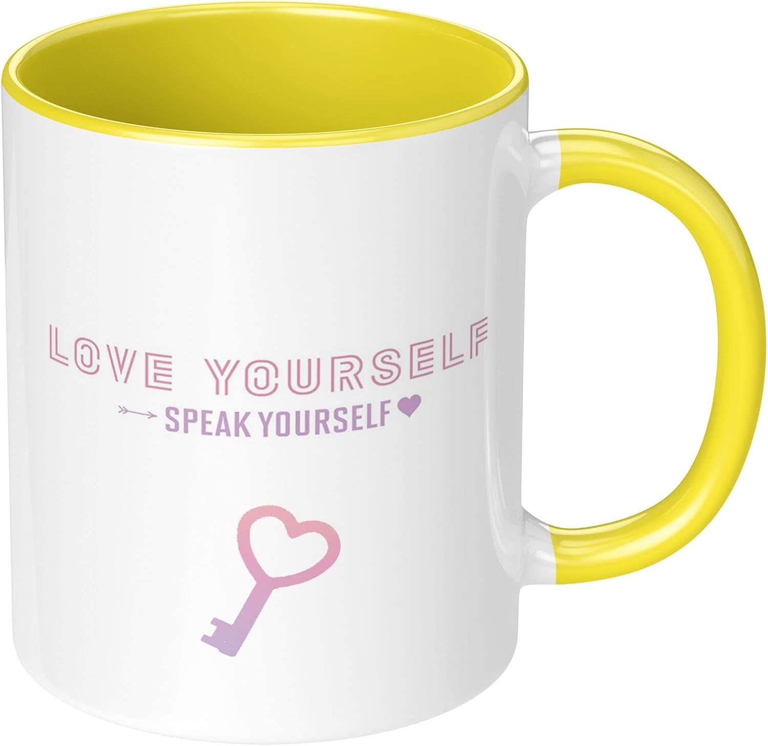NH10 Designs BTS Printed Ceramic Coffee Mug - Yellow, 350ml - Microwave Safe