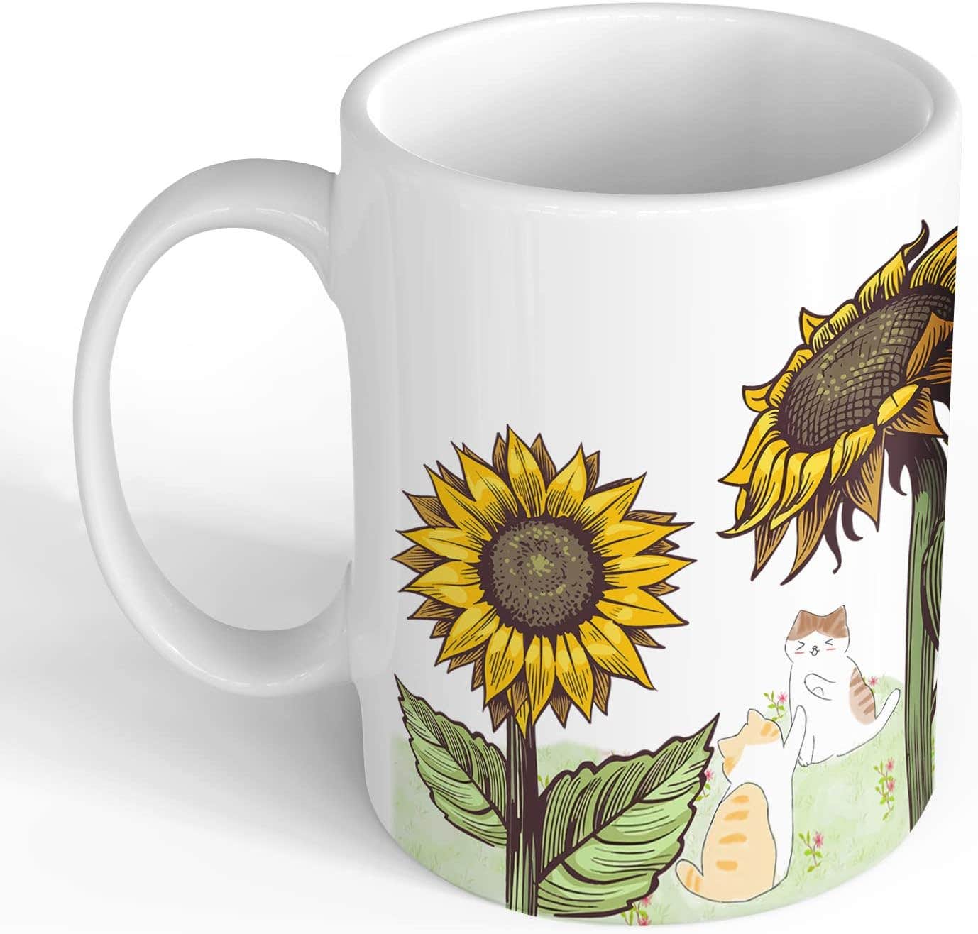 FOECBIR Sunflower Cat Ceramic Christmas Coffee Mug, 15 Oz - Microwave Safe