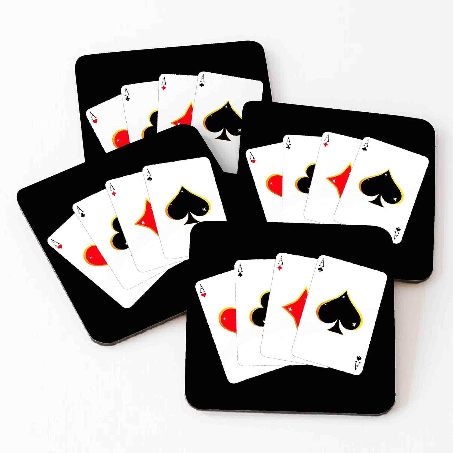Set of 4 Poker Print Coaster MDF Wooden Designer Coasters for Bar, Home Kitchen, Dining Room