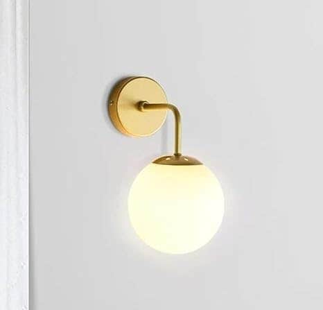 Modern Brass Globe Wall Sconce, White Glass Shade - Bedroom & Living Room Indoor Light
