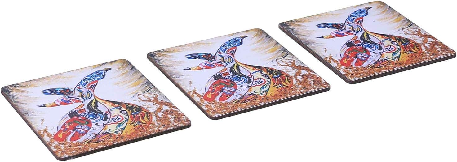 Printed Arabic Dance Wooden Small Rectangular Coasters Set, 3 Pieces, 4 mm - Multi Color