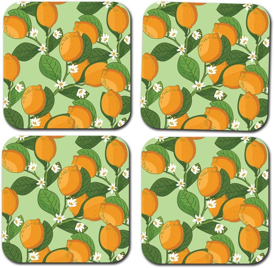 Happu Lemon Tree Printed Wooden Coasters Set - Home & Office Table Decor