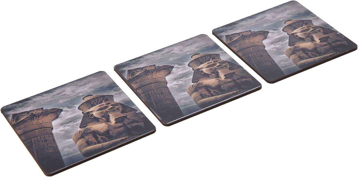 Printed Pharaohs of Egypt Wooden Small Rectangular Coasters Set, 3 Pieces, 4 mm - Multi Color