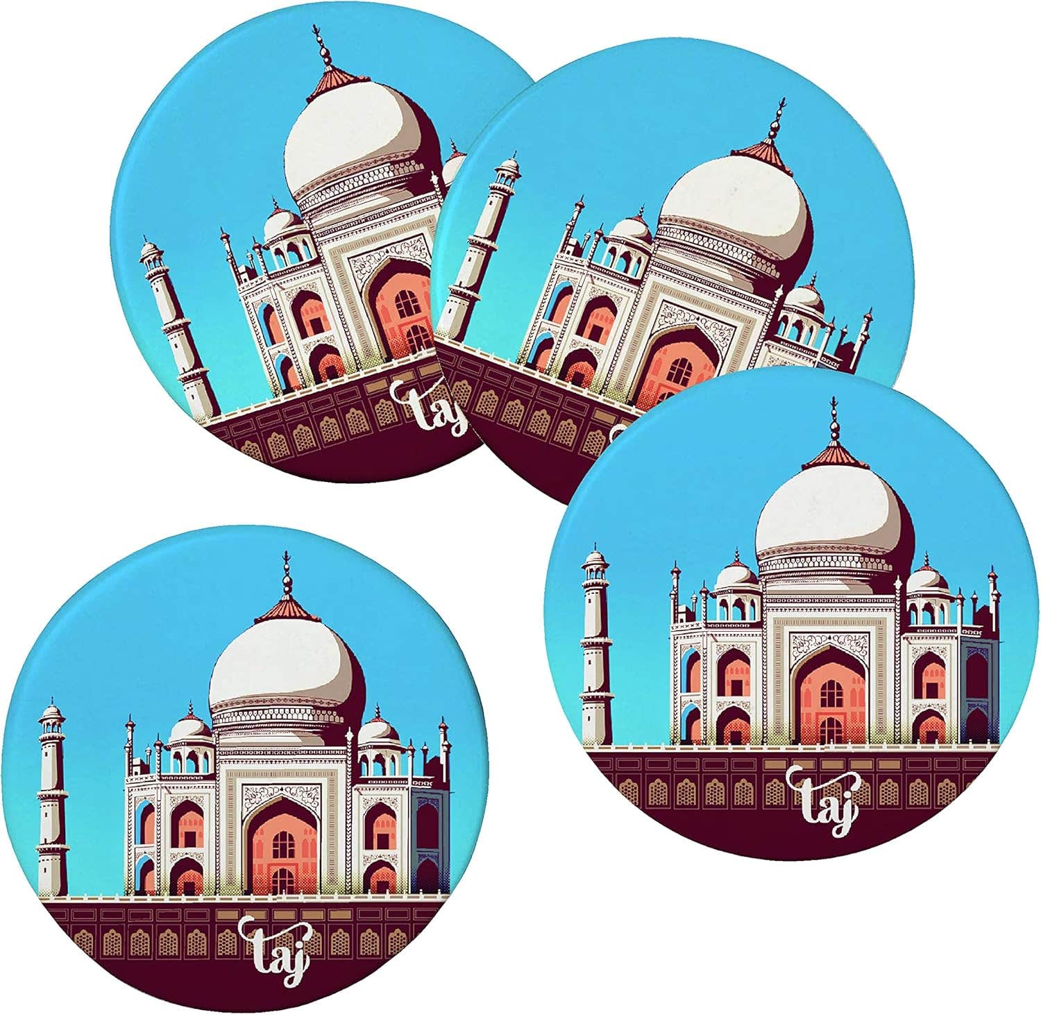 Set of 4 Designer Round Coasters MDF Wooden Office Table Coasters, 9.5 CM