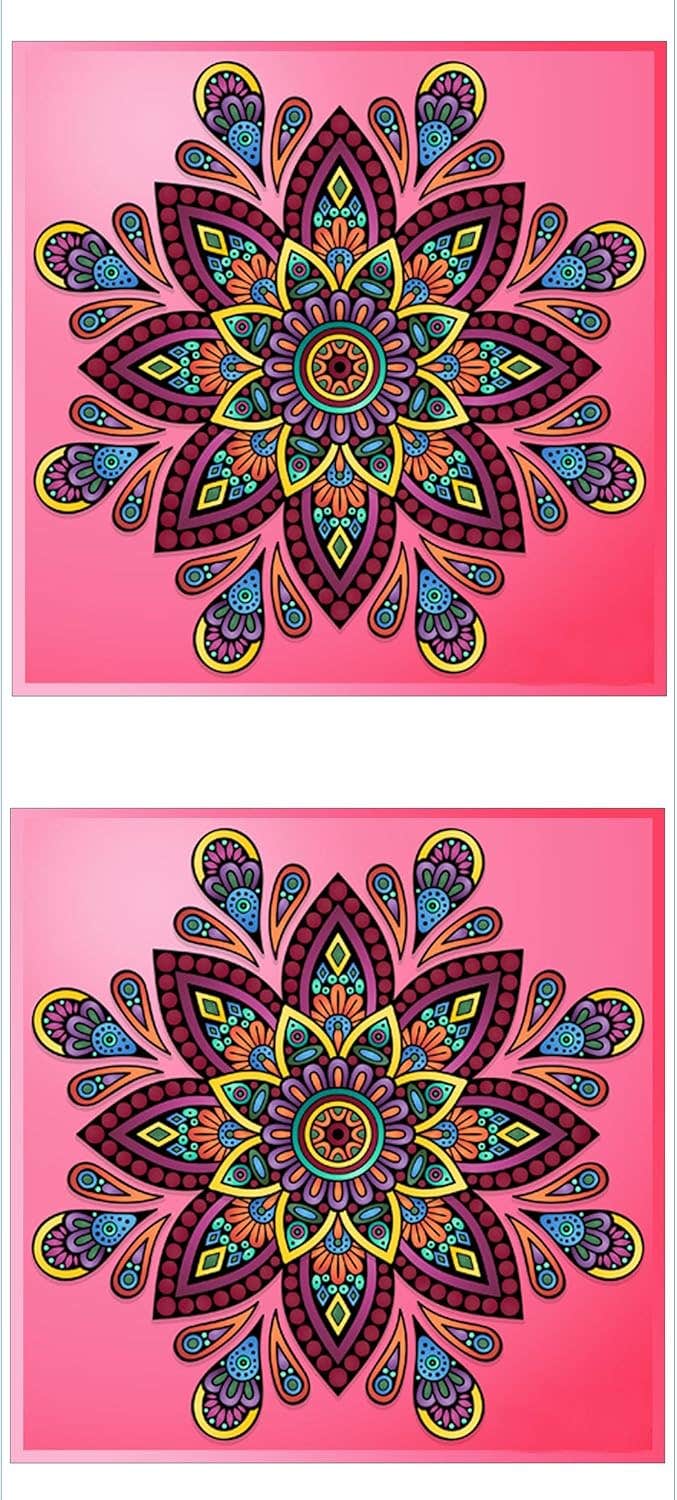 Happu Mandala Design Wooden Coasters Set - Set of 4 Square Coasters, Home & Office Decor
