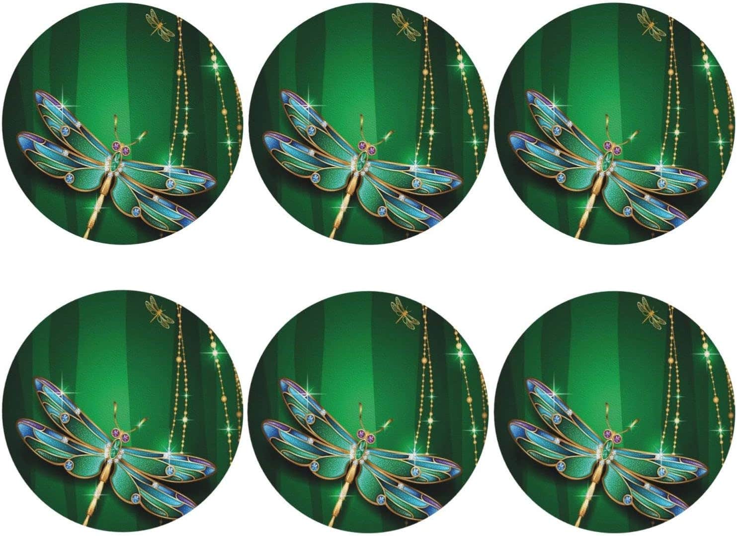 ZOBOTA Jewel Dragonfly Leather Coasters Set of 6 - Kitchen Dining Room Decoration