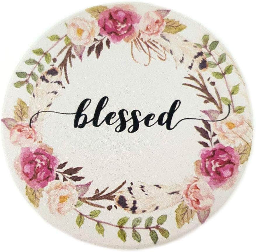 Blessed 2 Piece Absorbent Ceramic Car Coaster Set Inspirational theme