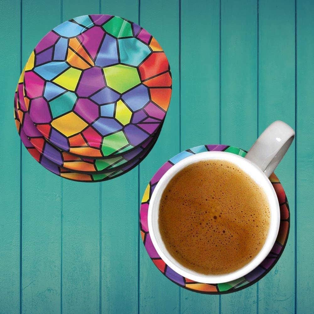 an Animated Mosaic Designer Printed Coasters Acrylic, Set of 6, 9.5 Cm Diameter, Round