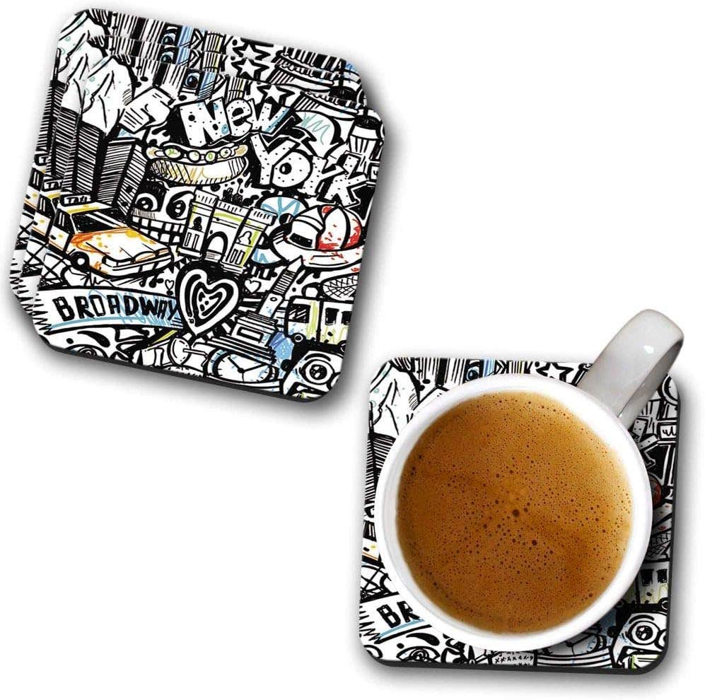 YuBingo New York City Cool Graffiti Designer Printed Coasters (MDF Wooden, Set of 6, 9.5x9.5 Cm, Square)