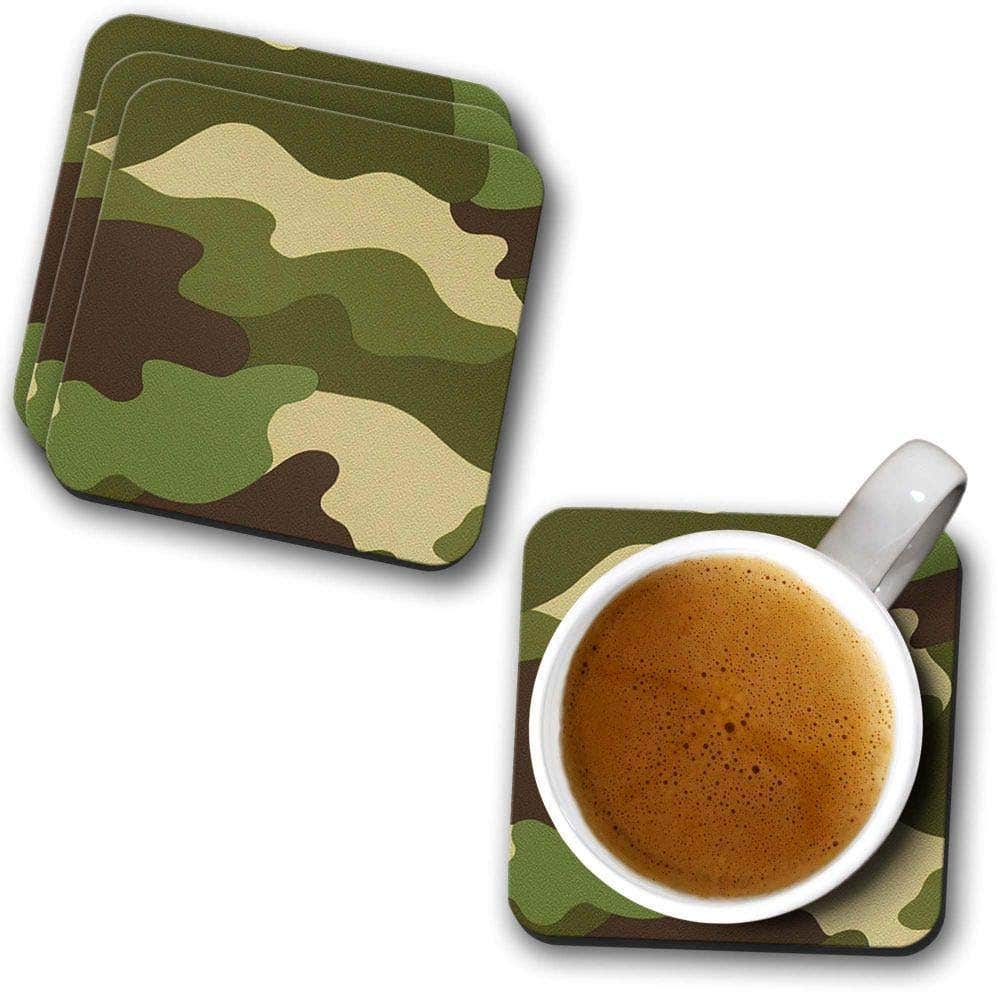 YuBingo Cool Army Camouflage Pattern Wooden Coasters Set of 6