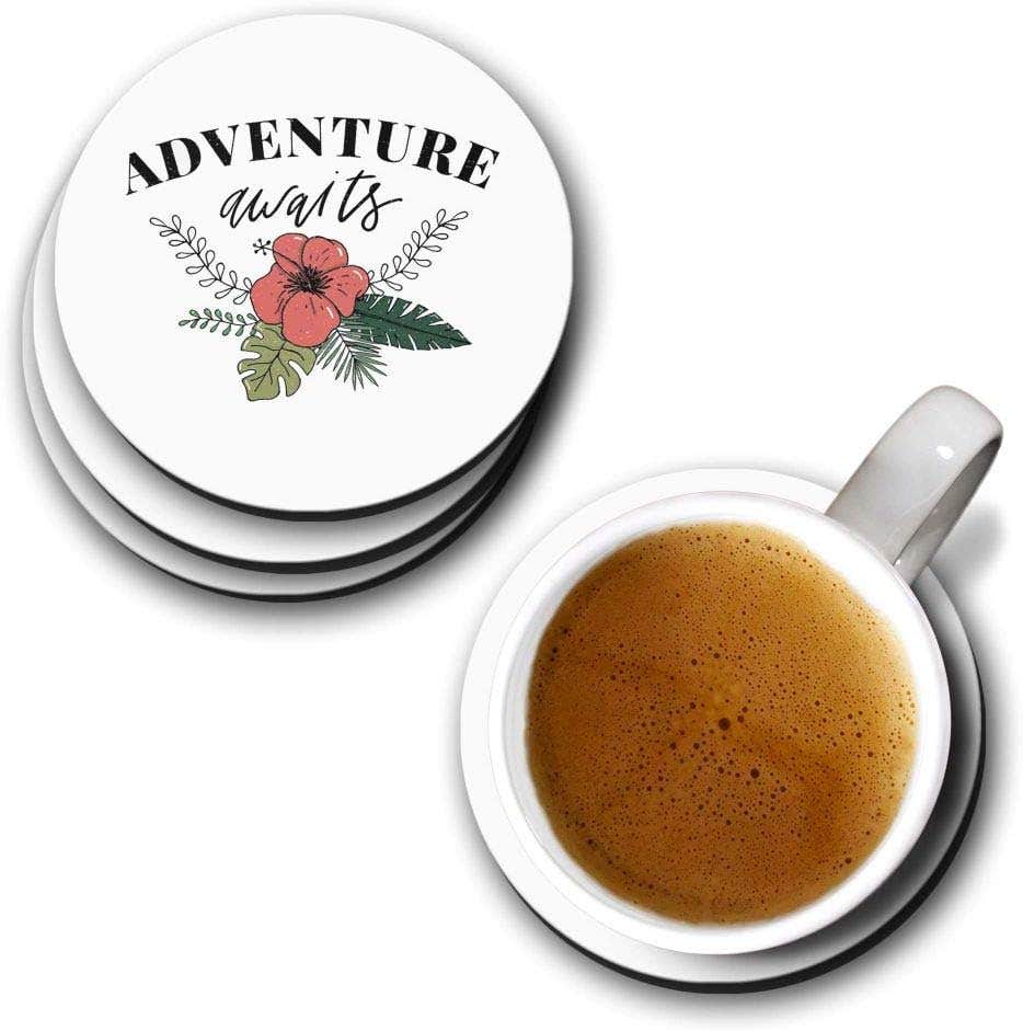 YuBingo Adventure Awaits Designer Printed Coasters (MDF Wooden, Set of 6, 9.5 Cm Diameter, Round)