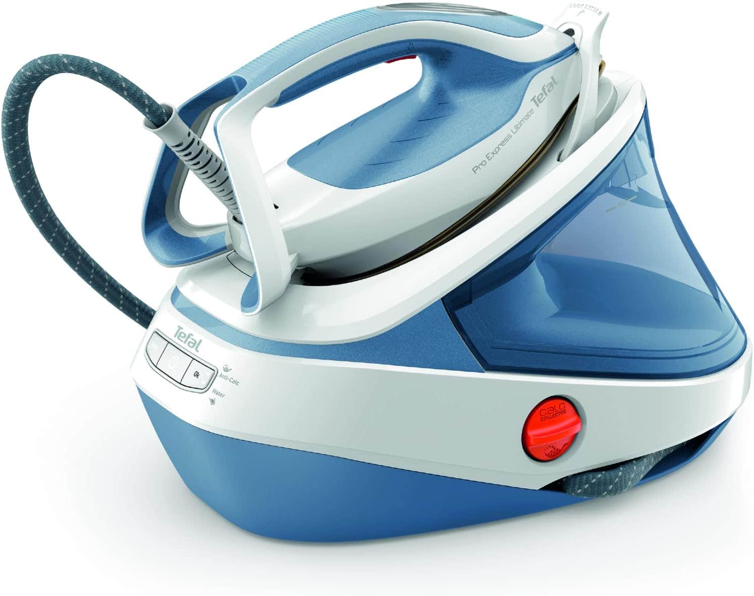 Tefal High Pressure Steam Generator Iron, 2700W, 580g/min Steam Boost, 7.6 Bar Pressure, GV9710 Pro Express Ultimate II, Blue & White