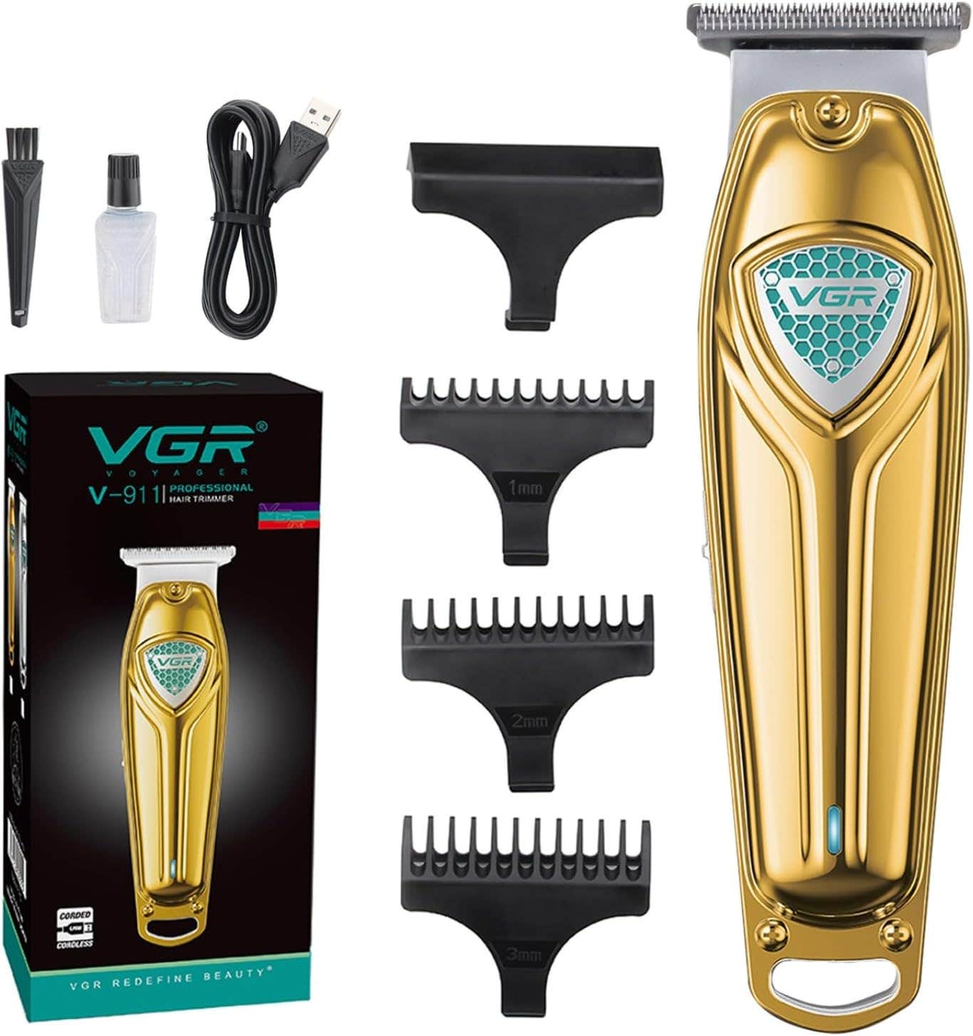 VGR V-911 Professional Corded & Cordless Hair Trimmer Runtime: 180 minutes Trimmer for Men's (Golden)