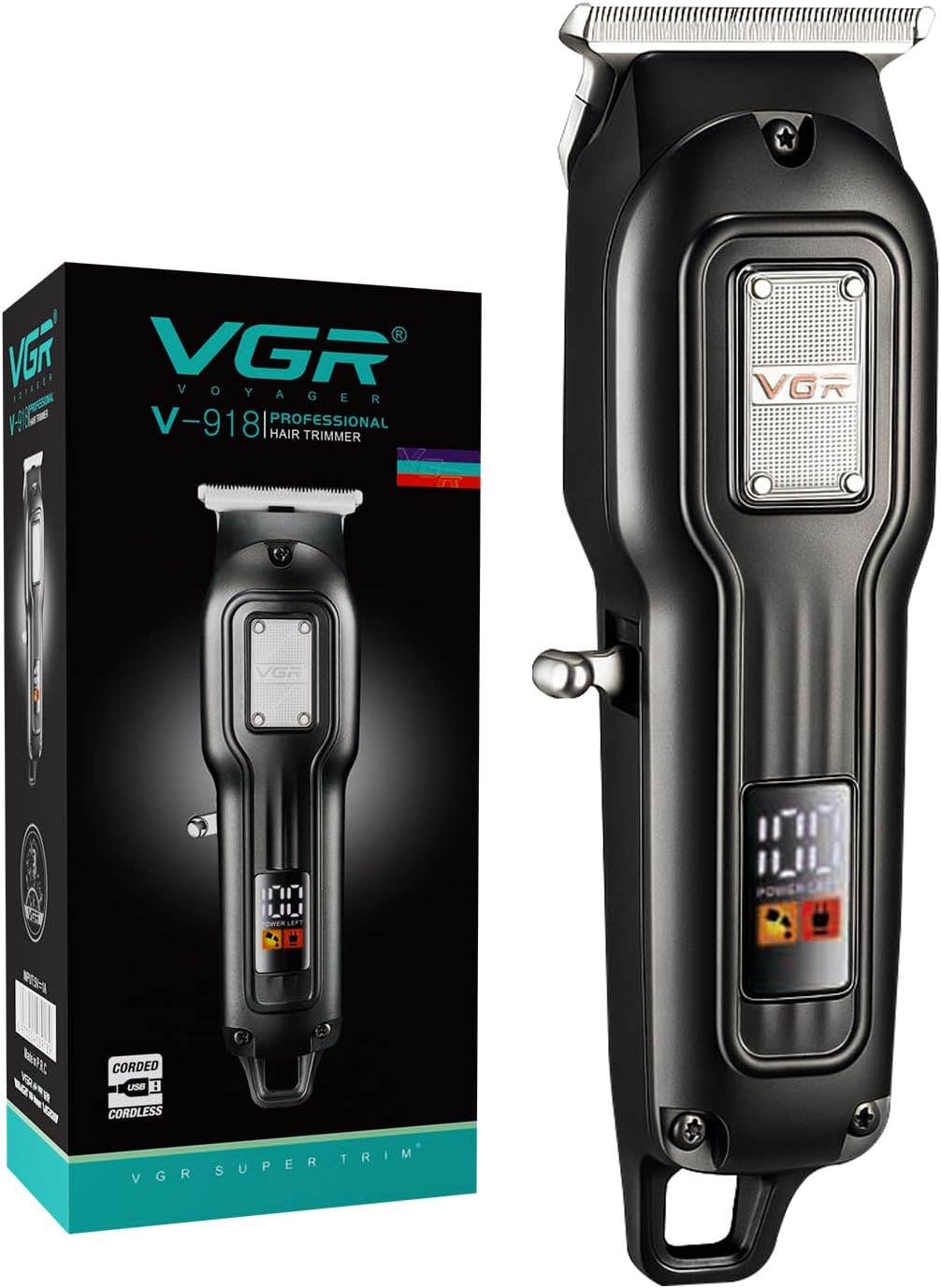 VGR V-918 Professional T- blade Trimmer, Beard Hair Trimmer with Digital Display, Adjustable Length with 3 Guide Combs, 100 Minutes Runtime, Low Noise, 600mAh Lithium Battery, 1-Year Warranty (Black)