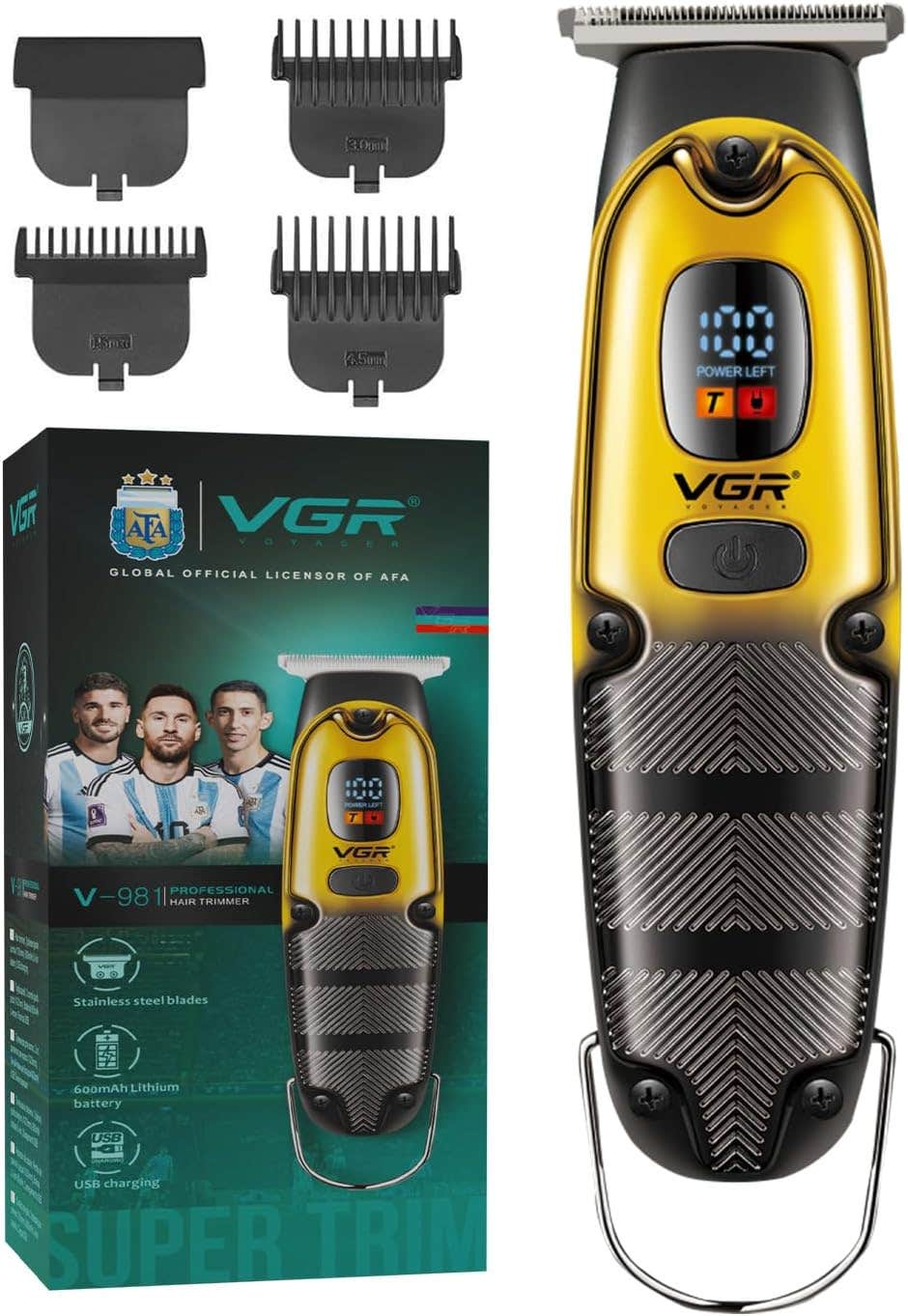 VGR V-981 Professional Hair Clipper Corded & Cordless with LED Display & Turbo Mode Function | Runtime: 150 min Trimmer for Men -1 year warranty(Gold)