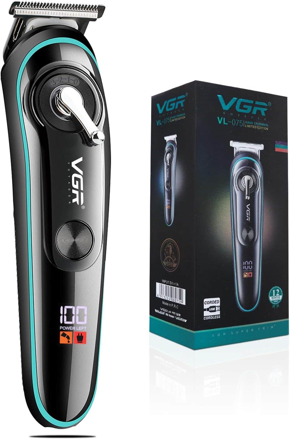 VGR V-075 Limited Edition Professional Hair Trimmer with LED Display, 4 Guide Combs for Men (3,6,9,12 mm, Color- Black) 1 Year Warranty