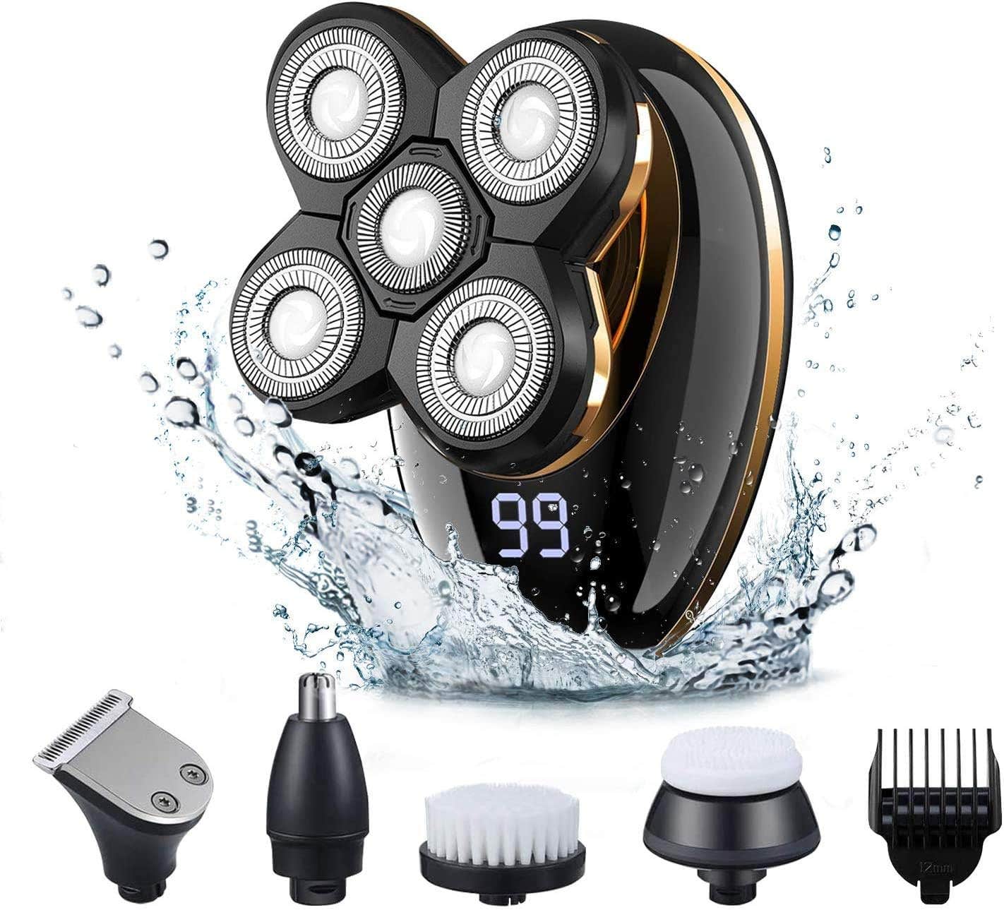 VGR V-316 Mens Head Shaver for Bald Men 5 in 1 LED Electric Cordless Razors USB Rechargeable Wet & Dry Grooming Kit Nose Hair Trimmer IPX5-Waterproof