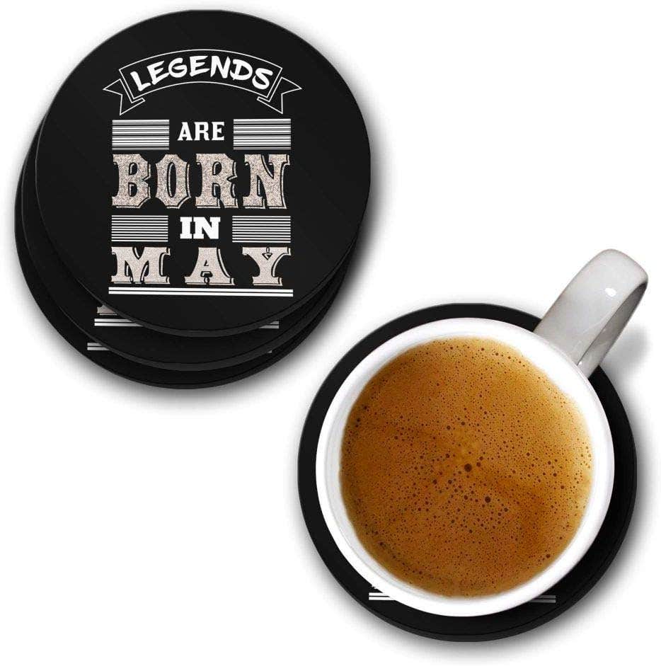 YuBingo Legends are Born in May Designer Printed Coasters (MDF Wooden, Set of 6, 9.5 Cm Diameter, Round)