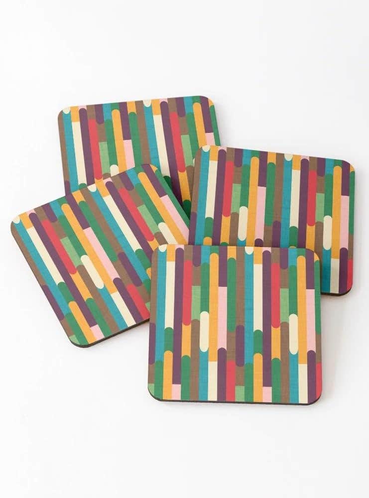 Retro Color Block Popsicle Sticks Coasters (Set of 4)