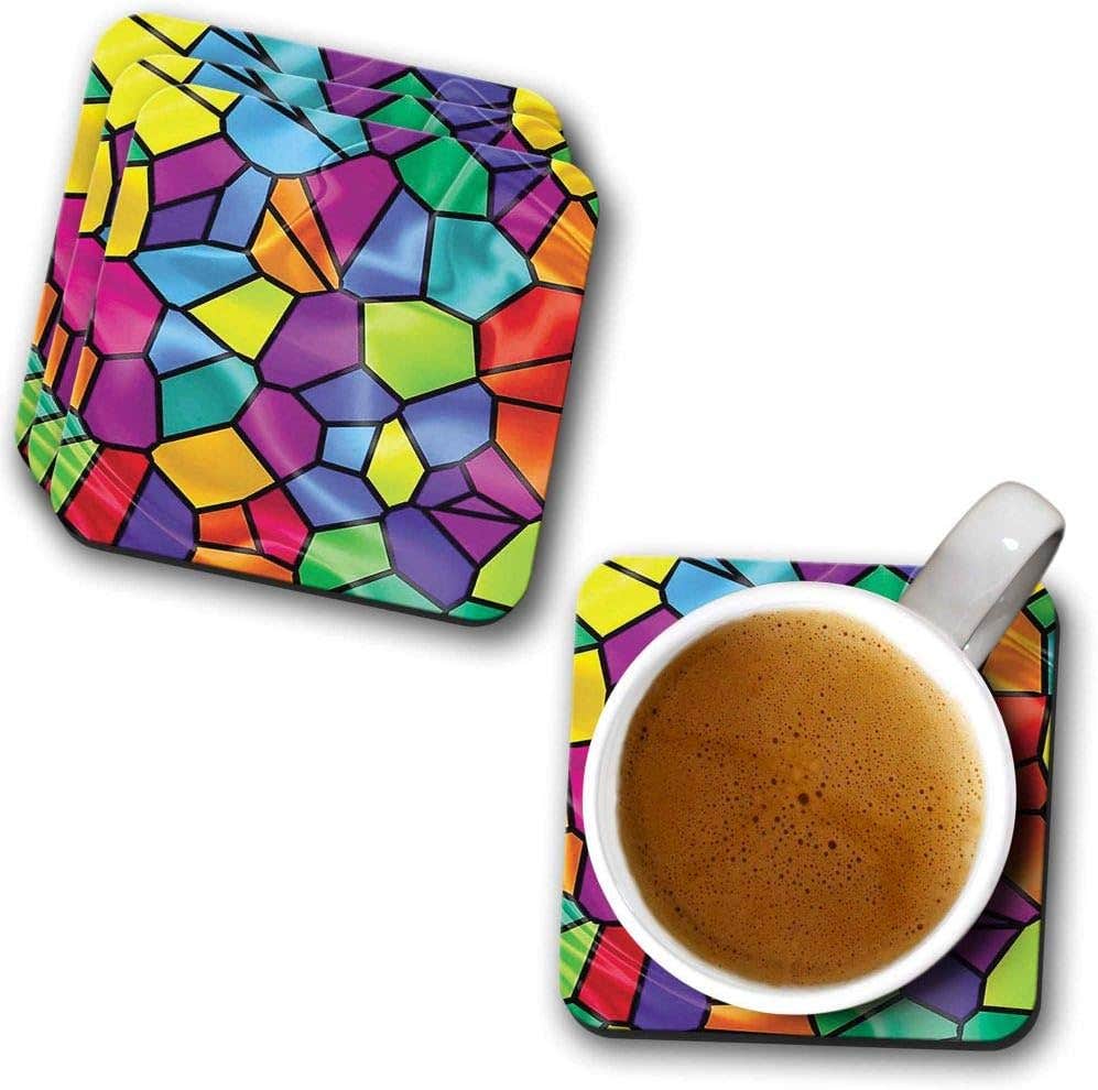 YuBingo an Animated Mosaic Designer Printed Coasters (MDF Wooden, Set of 6, 9.5x9.5 Cm, Square)