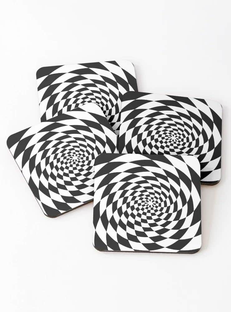 Optical Illusion Op Art Black and White Coasters (Set of 4)